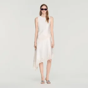 Asymmetric satin-effect dress