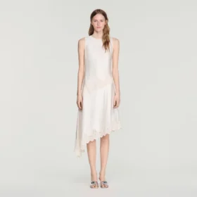 Asymmetric satin-effect dress