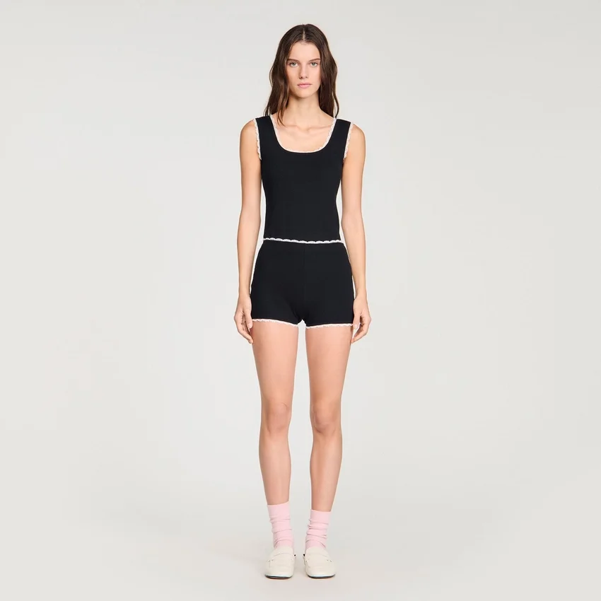 Beaded embroidered ribbed shorts Beaded embroidered ribbed shorts