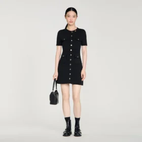 Button-up knit mini dress