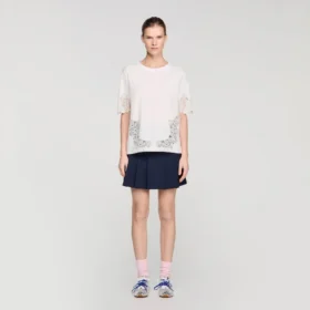 Cotton T-shirt with lace detail