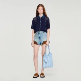 Crochet and denim top