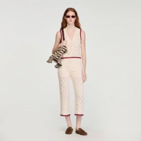 Crochet-look knit trousers