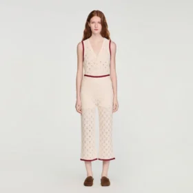 Crochet-look knit trousers