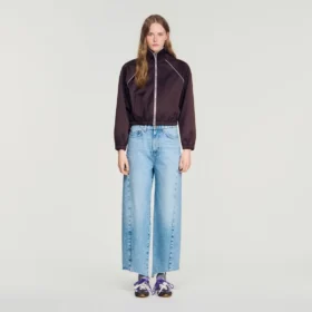 Cropped embroidered satin jacket