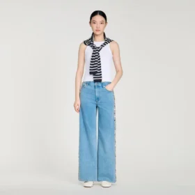 Faded straight-leg rhinestone jeans