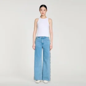 Faded straight-leg rhinestone jeans