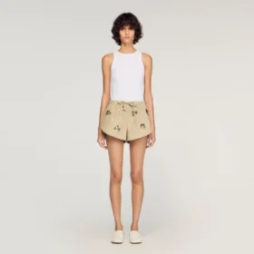 Floral embroidered striped shorts