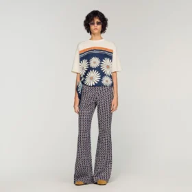 Floral-print flowy trousers