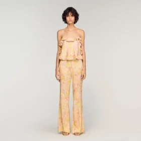 Floral-print flowy trousers