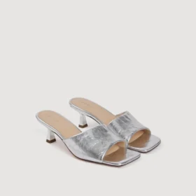 Heeled metallic leather mules
