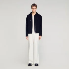 Hooded zip-up wool jacket
