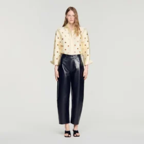 Leather barrel-leg trousers