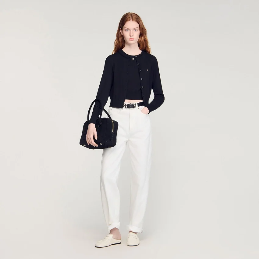 Padded round neck cropped cardigan Padded round neck cropped cardigan
