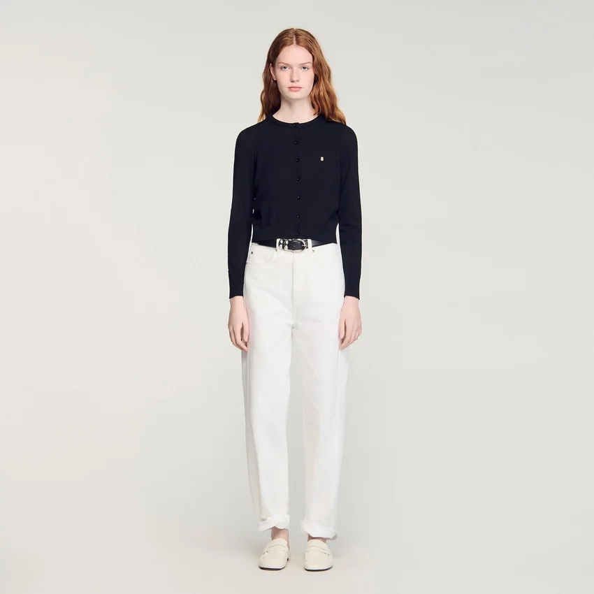 Padded round neck cropped cardigan Padded round neck cropped cardigan