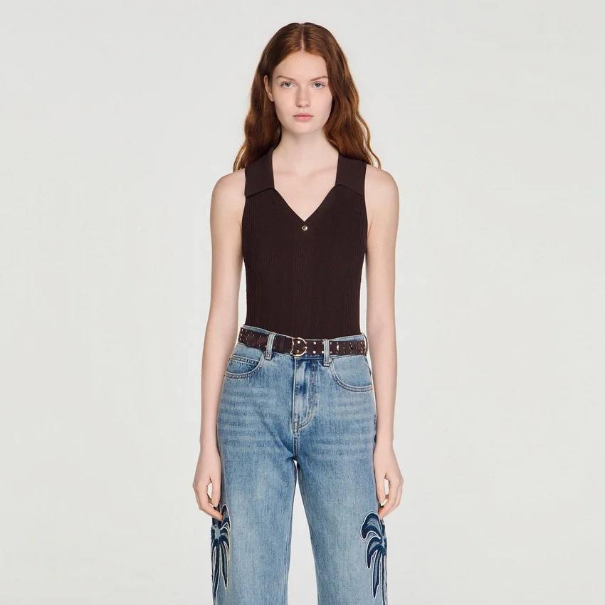 Ribbed knit polo bodysuit Ribbed knit polo bodysuit