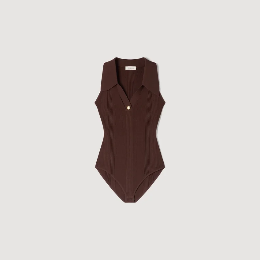 Ribbed knit polo bodysuit Ribbed knit polo bodysuit