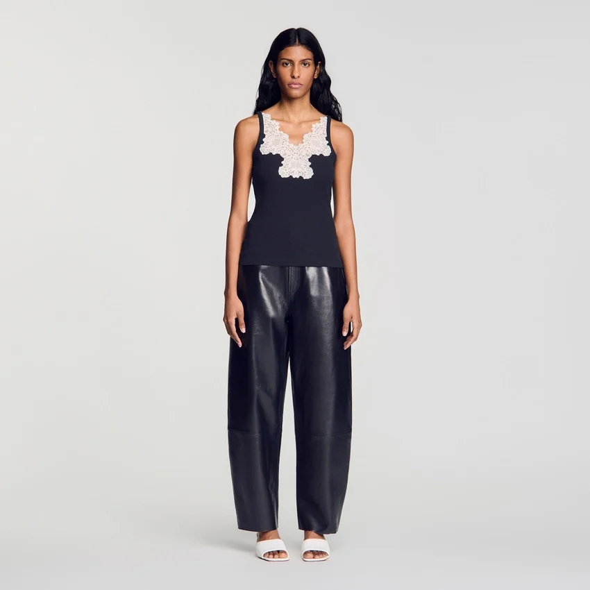 Ribbed vest top with lace Ribbed vest top with lace