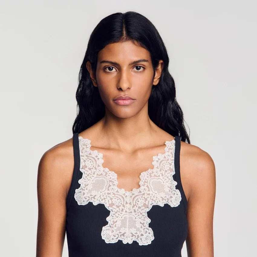 Ribbed vest top with lace Ribbed vest top with lace