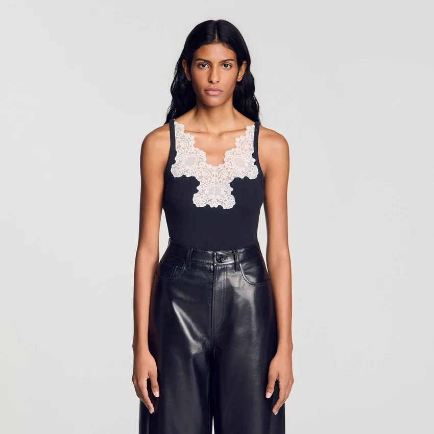 Ribbed vest top with lace Ribbed vest top with lace
