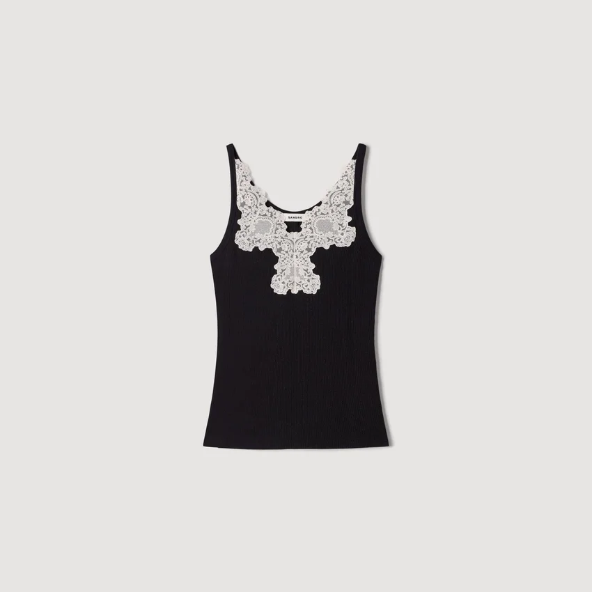 Ribbed vest top with lace Ribbed vest top with lace
