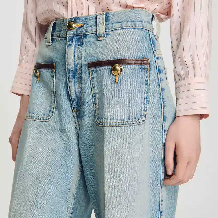 Straight-leg leather detail jeans Straight-leg leather detail jeans