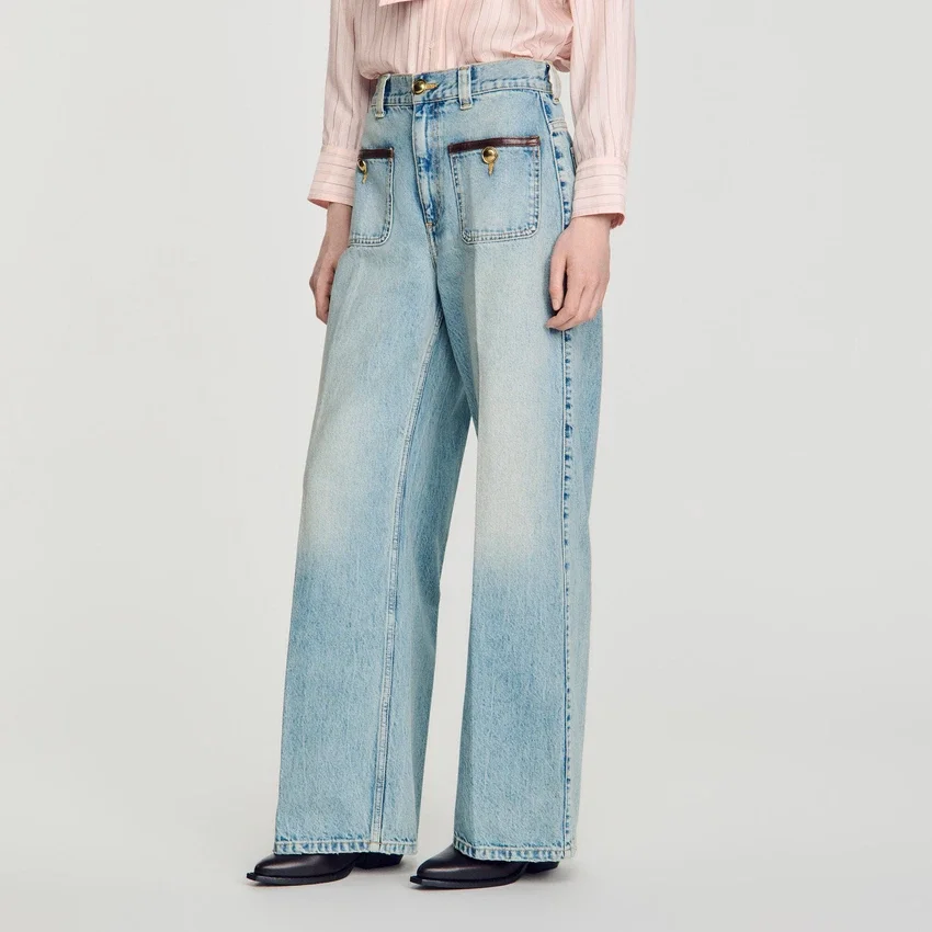 Straight-leg leather detail jeans Straight-leg leather detail jeans